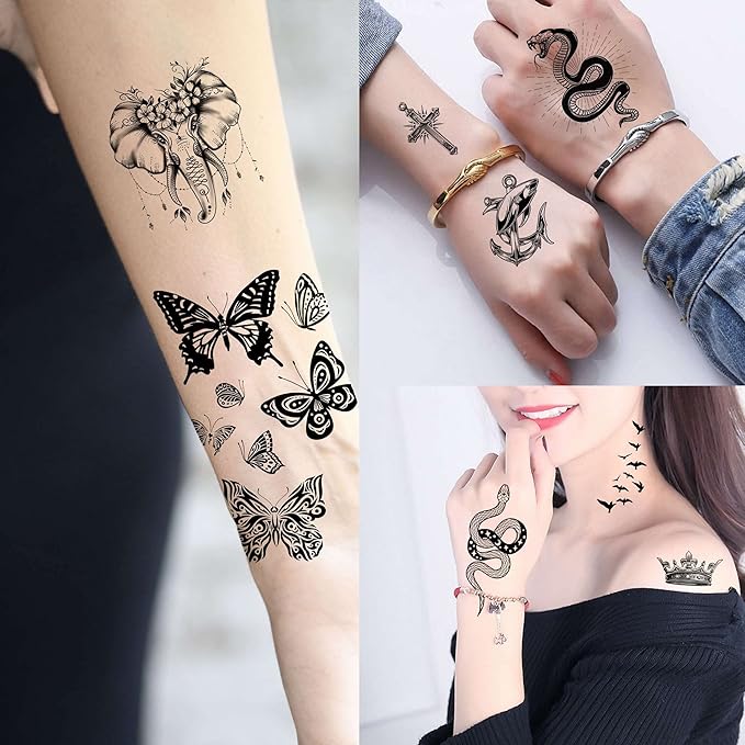 48 Sheets 3D Small Temporary Tattoos For Kids Women Neck Girls Arm Boys, Temp Tiny Halloween Tattoo Stickers Men Spider Cross Scorpion Snake Tiger Lion, Flower Ghost Skull Fake Tatoos Acnhor