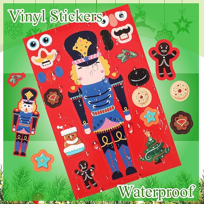 48 Sheets Christmas Nutcracker Fun Sticker Set Make a Face Toy for Kids Create Your Own Faces Nutcracker Ornament Xmas DIY Craft Self Adhesive Decal Gift Bag Stuffer Classroom Party Favor