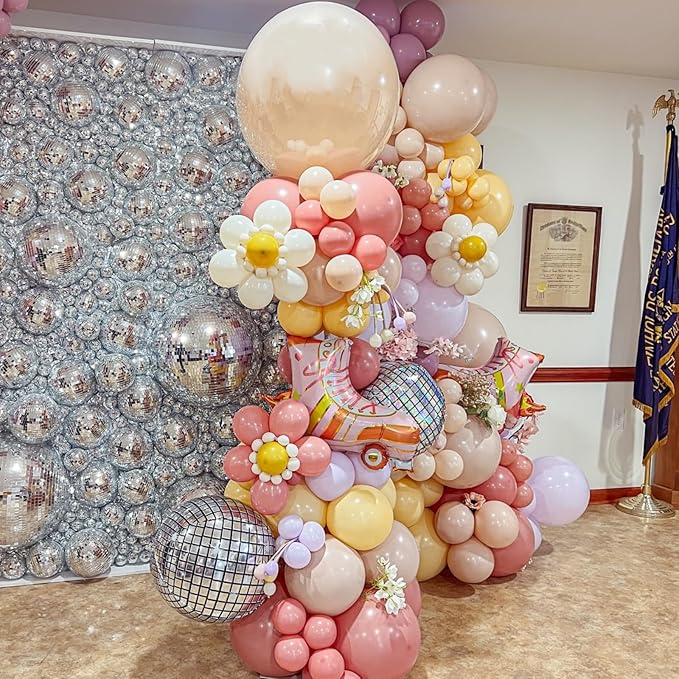Dusty Pink Purple Balloons Arch Yellow White Balloon Groovy Theme Birthday Party Decorations Pastel Purple Beige Latex Helium Balloons Flower Disco Party Decor Wedding Baby Shower