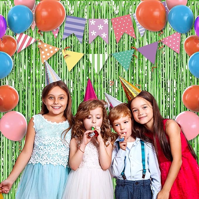6 Pack Light Green Foil Fringe Curtains Backdrop, 3.28 x 9.8 Ft Metallic Streamers Tinsel Curtains Background for Photo Booth, Birthday, Halloween, Christmas, Thanksgiving, New Year Party Decorations