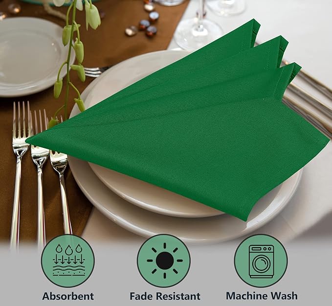 Ruvanti Cloth Napkins Set of 12, 18x18 Inches Napkins Cloth Washable, Soft, Durable, Absorbent, Cotton Blend. Table Dinner Napkins Cloth for Hotel, Christmas Parties, Restaurant, Wedding - Dark Green