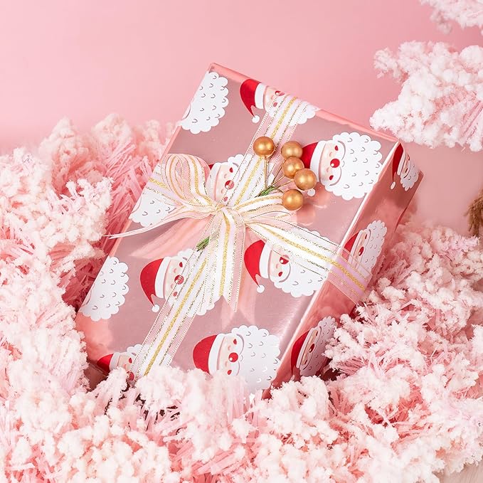 WRAPAHOLIC 30 Inch Jumbo Reversible Christmas Wrapping Paper - 30 Inch x 33 Feet - Santa Claus Wrapping Paper and Solid Rose Gold Design with Metallic Foil Shine for Chrsitmas, Holiday, Party