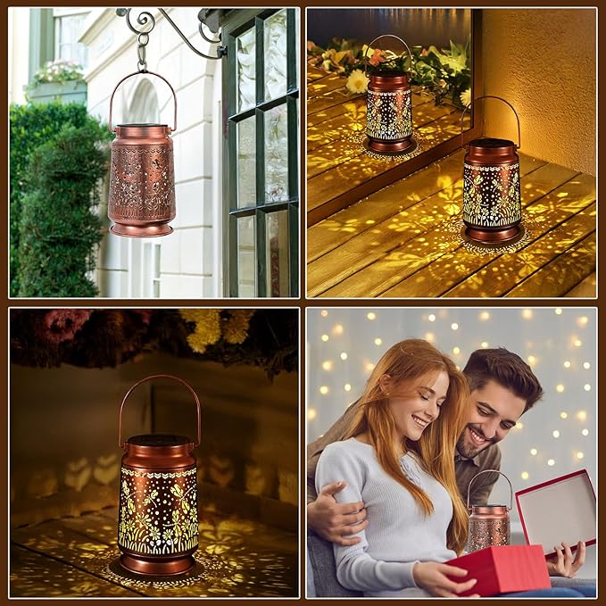 Solar Lanterns Outdoor Waterproof Gifts for Women Grandma Gifts for Mom Butterfly Garden Decor Solar Hanging Lantern Metal 3 Pack for Patio Yard Festival Pathway Landscape