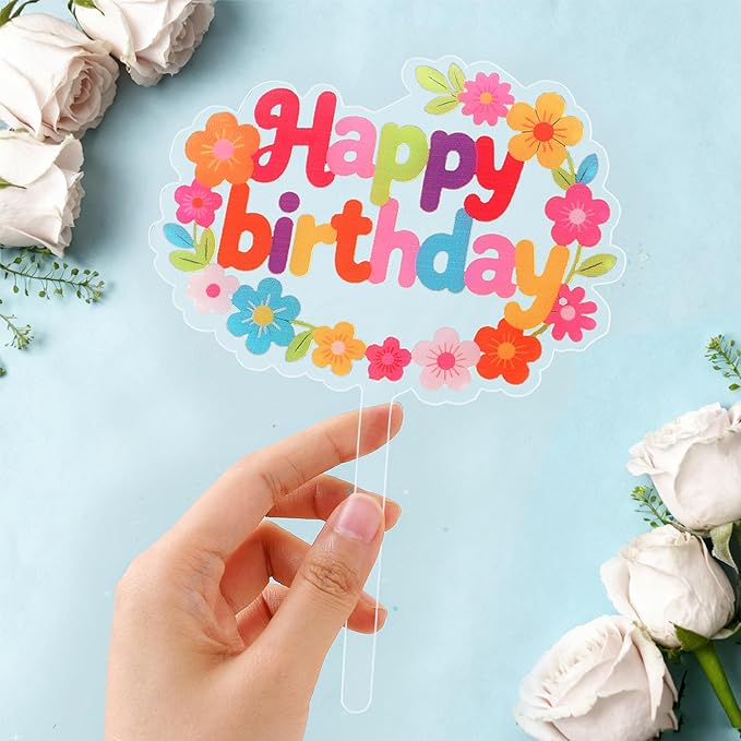 Coucoland Birthday Cake Toppers - 1 Pc Vintage Daisy Flower Acrylic Cake Decorations for Baby Shower Birthday Party Supplies
