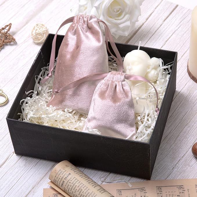 QIANF 12pcs Rose Pink Velvet Drawstring Bags 4x6 inches Glossy Small Velvet Cloth Gift Bags Jewelry Pouches for Storage Wedding Party Favor Christmas