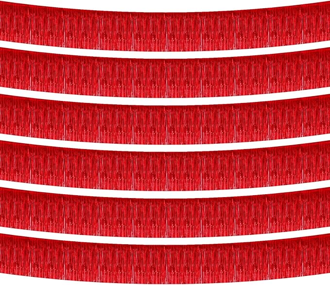 6 Pack 10 Feet Foil Fringe Garland Metallic Tinsel Banner Wall Hanging Curtain Streamers Backdrop for Parade Floats Bachelorette Wedding Birthday Party Thanksgiving Christmas Decorations(Red)