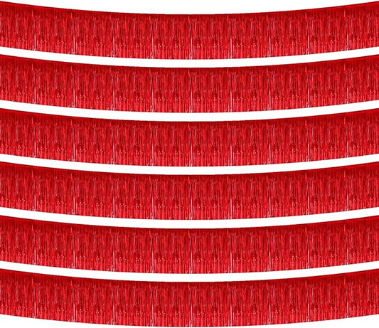 6 Pack 10 Feet Foil Fringe Garland Metallic Tinsel Banner Wall Hanging Curtain Streamers Backdrop for Parade Floats Bachelorette Wedding Birthday Party Thanksgiving Christmas Decorations(Red)