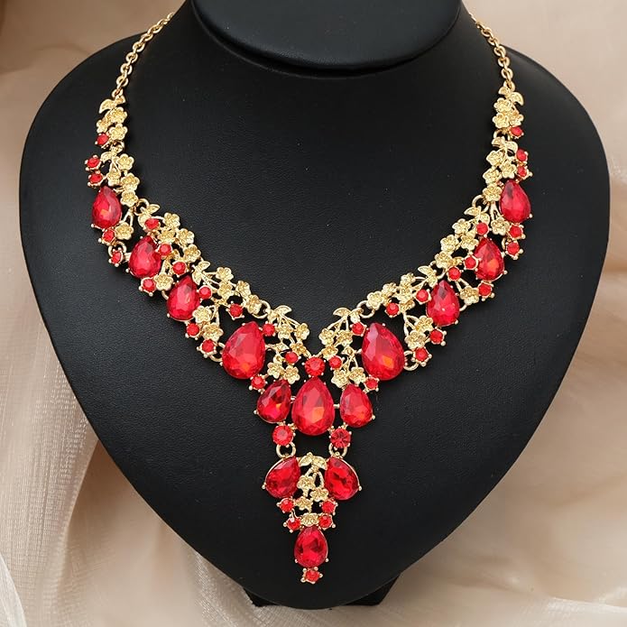CSY Elegant Crystal Costume Jewelry Sets Flower Bridal Necklace Earrings Stretch Bangle Set for Bride Bridesmaid Wedding Dress Accessories