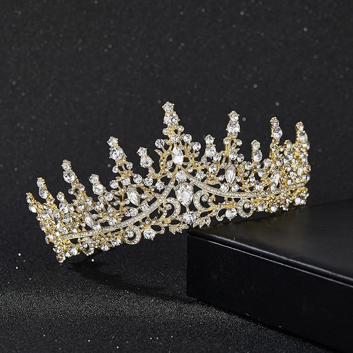 SWEETV Crystal Wedding Tiara for Women, Royal Queen Crown Headband, Rhinestone Princess Hair Accessories for Prom Birthday