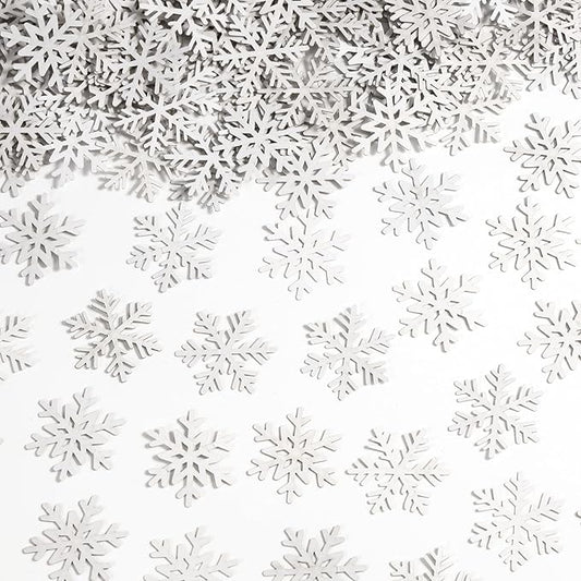VHUWE Winter Snow Confetti, 200 Pcs Glitter White Snowflakes Confetti 2 Shapes for Birthday Baby Shower Holiday Party Christmas Table Centerpiece New Years Eve Anniversary Decorations Supplies - Paper