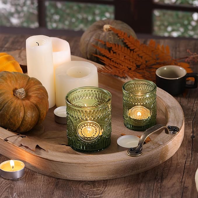 Volens 20pcs Assorted Green Votive Candle Holders Bulk, Large Glass Votive & Tea Light Candle Holder for Wedding Table Centerpieces, Green Party Decorations, and Home Decor