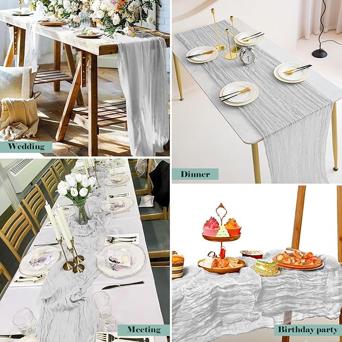 2 Pack 10 Ft Cheesecloth Table Runner White Gauze Long Table Runners Boho Gauze Cheese Cloth Table Runner Rustic Sheer Runner for Wedding Party Table Decor ( 35 x 120 Inch )