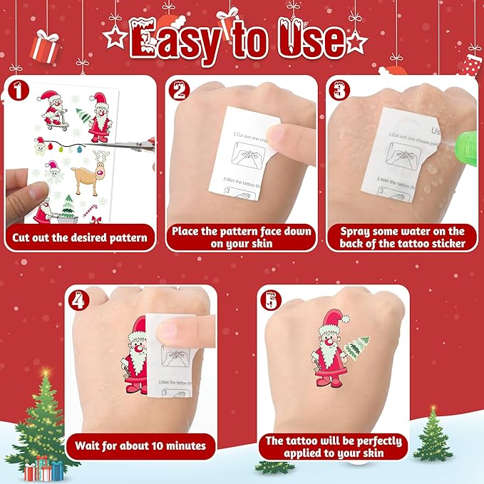 12 Sheets Christmas Party Favors, Luminious Christmas Tattoos, Glow in The Dark Xmas Tattoos for Kids, Xmas Tattoos Stickers, Bulk Xmas Holiday Ugly Sweater Party Supplies Accessories