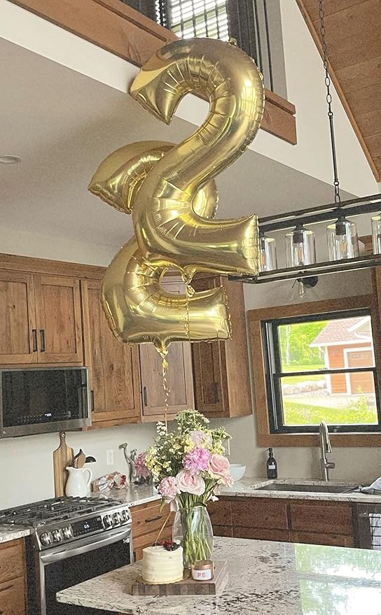 Big 40 Inch Champagne Gold 2 Number Balloon Birthday Decoration, 2026 Light Gold Number 2 Helium Balloons 12 20 22 23 24 26 28 32 42 Celebration, Boy Girl Baby Anniversary Party Graduations Supplies