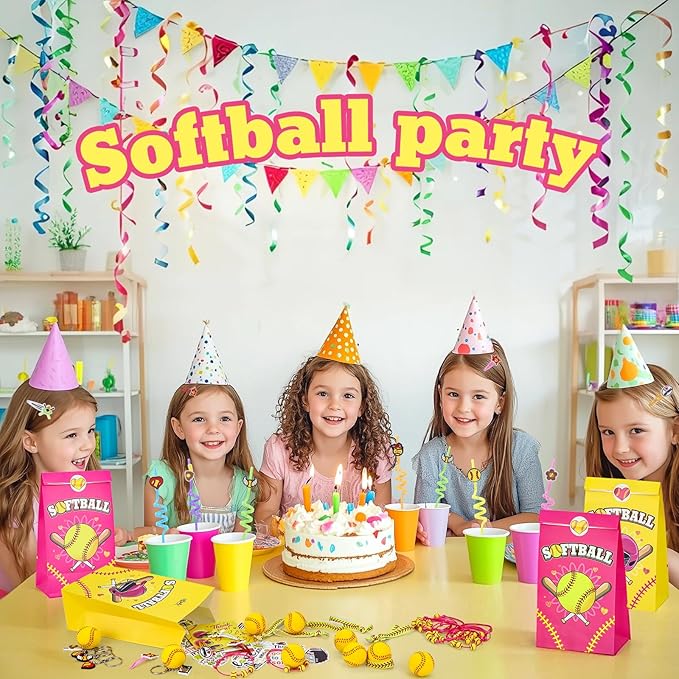 Gifts2U Softball Party Favors, 146 Pcs Softball Goodie Bags Stuffers with Charm Bracelet, Stress Balls, Stickers, Keychain and Softball Accessories, Gifts Bulk for Team Girls Birthday Party.