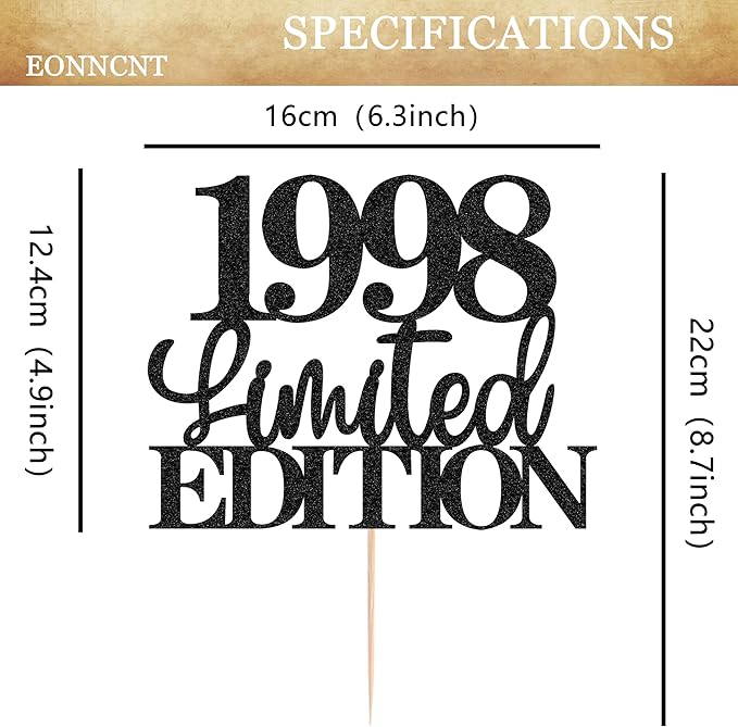 Limited EDITION 1998 Cake Topper - Black Glitter Happy 27th Birthday Party Cake Decoration Supplies, Cheer to 27 Years Cake Bunting Decor for 27th Birthday Party Photo Booth Props