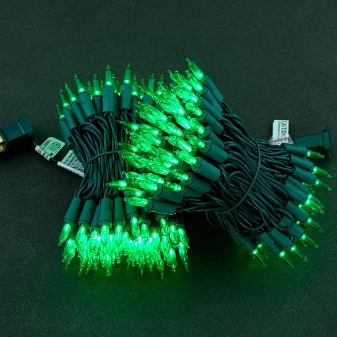 YULETIME Green LED Christmas Lights 200 Count 50 ft, Pack of 2 Strands 25 ft 100 Lights UL Certified String Light Set (Green)