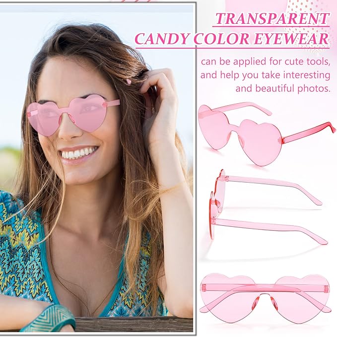 Flutesan 42 Pairs Heart Shaped Sunglasses Bulk for Women Cute Y2k Trendy Rimless Transparent Heart Glasses for Party Favor