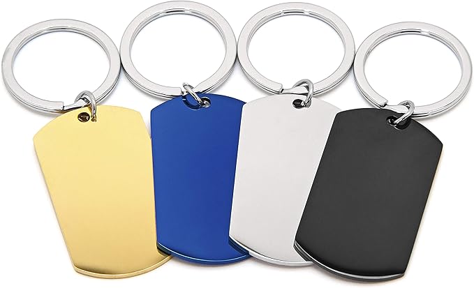 Black Dog Tag Custom Engraved Keychain. 2 Sides of FREE engraving. Make a Customizable, Engravable, Flat Metal Personal Key Chain Ring. Gift for Women, Men, boyfriend, dog, couples, husband, son