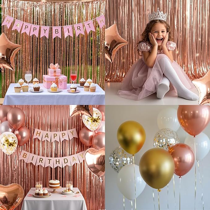 56th Birthday Decorations For Women, 56 Year Olds Happy Birthday Banners Party Decor Foil Fringe Curtains Heart Star Confetti Balloons, 56th Rose Gold Party Supplies for Girls Women Her