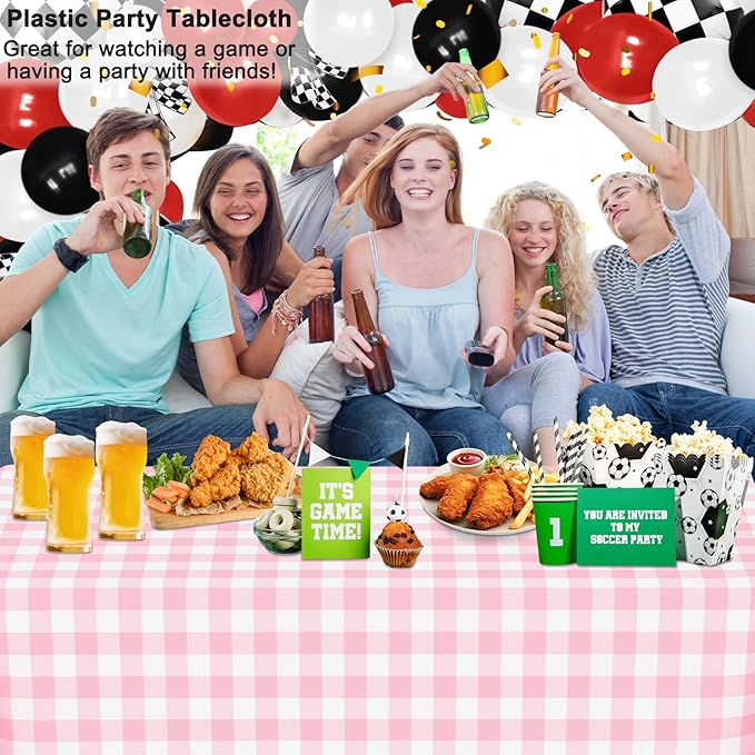 2 Pack Pink Gingham Tablecloth Rectangular Pink and White Checkered Tablecloths Disposable Plastic Pink Plaid Table Cover for Parties, Outdoor Picnic, Birthday, Wedding, Camping 54 × 108 Inch