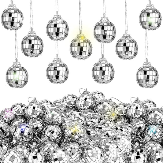 Lenwen 100 Pcs 2 Inch Mini Disco Balls Ornaments Hanging Disco Party Decorations Bulk 70s Reflective Silver Mirror Ball for Party Decor Supplies Tree Wedding Birthday Props Mardi Gras