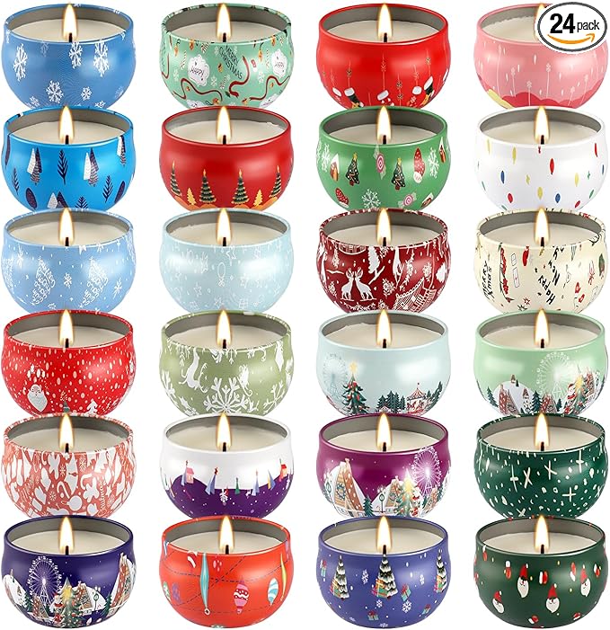 24 Pack Christmas Advent Scented Candles Gift - Aromatherapy Candle, 2.5oz Natural Soy Wax with Long Lasting Burn Time, Perfect for Christmas Countdown, Thanksgiving Gifts for Women & Home Decor