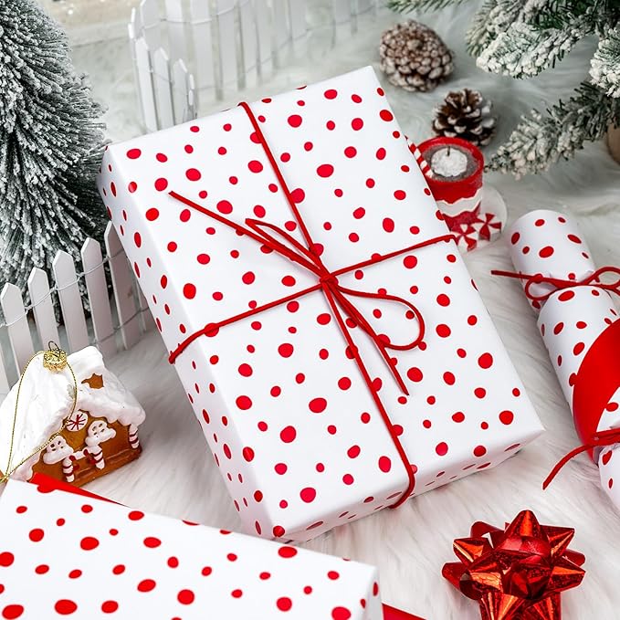 Burymento Red Lrregular Wave Point Wrapping Paper, Reversible Gold Gift Wrap for Birthday, Valentines, Mothers day, Graduation, Wedding, Fathers day, Baby Shower, Christmas (17in x 16.4ft)