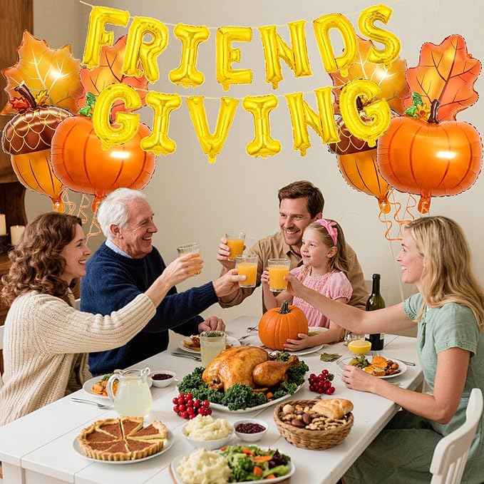 Fall Friendsgiving Balloons Banner Large Premium Foil Pumpkin Maple Leaf Pinecone for Autumn Thanksgiving Friends Party Baby Shower Birthday Backdrop