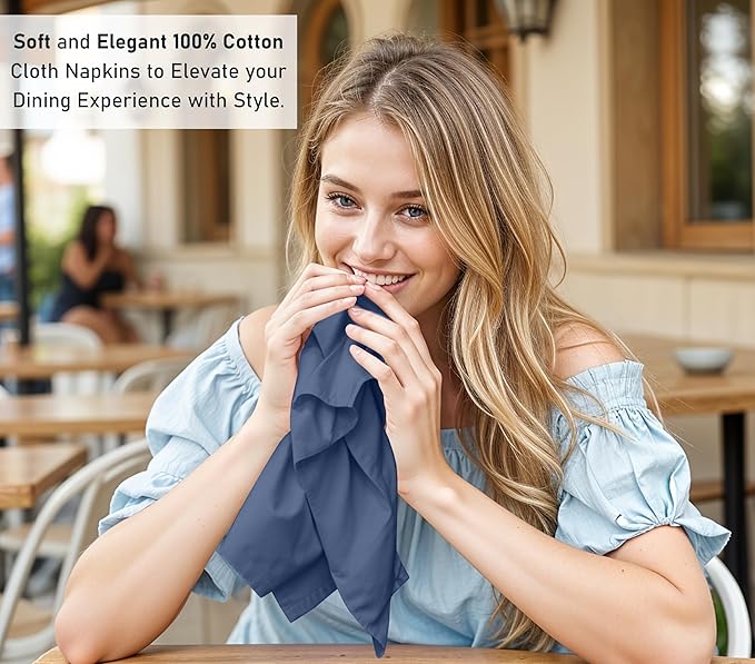 Ruvanti Cloth Napkins Set of 12, 18x18 Inches, 100% Cotton, Washable, Soft & Absorbent, Perfect for Wedding, Christmas, ‎Thanksgiving Dinners - Bijou Blue