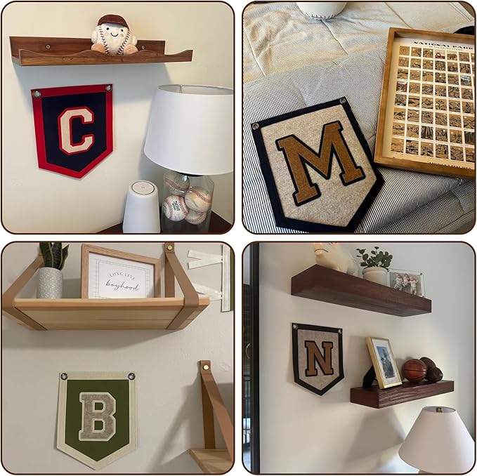 Personalized Initials Hanging Sign, Custom Alphabet Felt Wall Banner for Nursery & Kids Room Decor, Vintage Customized Initial Nursery Felt Flag for Baby Shower Birthday Party Gift