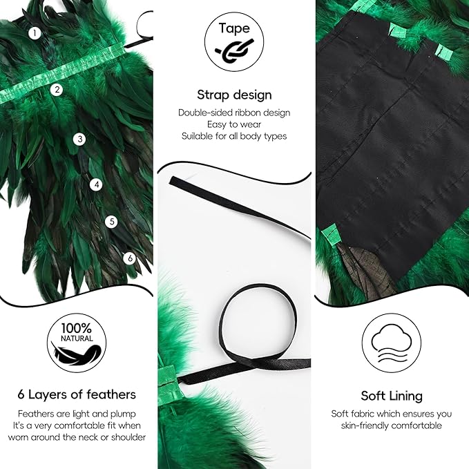Gothic Natural Feather Shrug Feather Shawl Wrap Cape Victorian Collar for Halloween Cosplay Party Costume Accessories