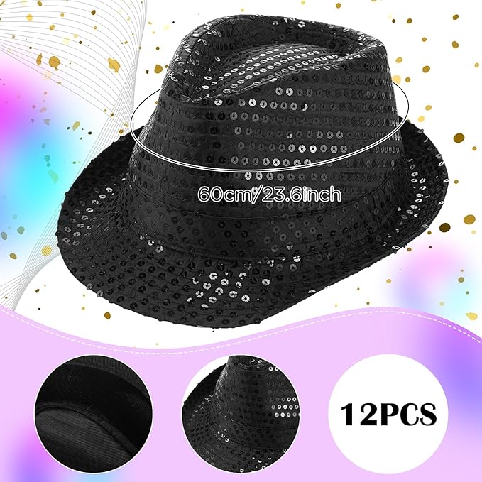 Panitay Black Sequin Hats for Women Men Bulk Western Glitter Hat Shining Cap Cowboy Disco Cap Costume Headwear