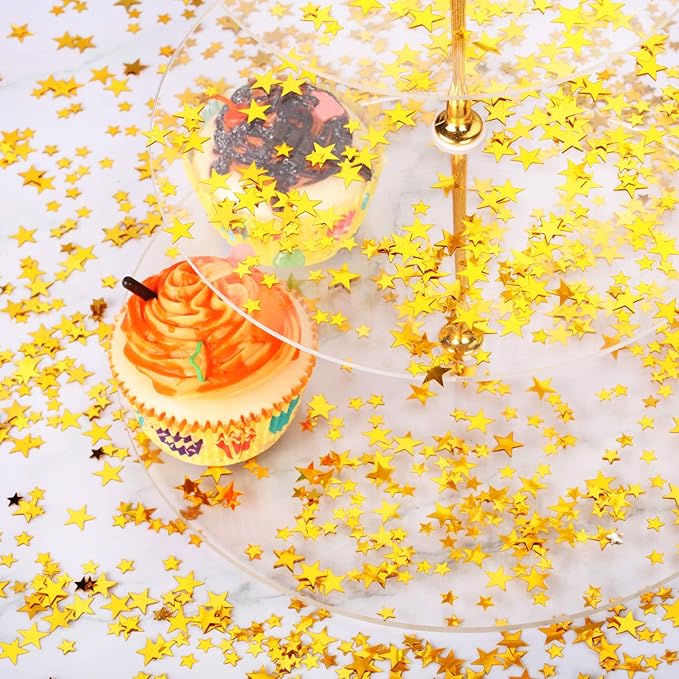 Hestya 60g Star Confetti Glitter Table Confetti Metallic Foil Stars for Christmas Party Wedding Festival Decorations(Gold,10mm and 6mm)