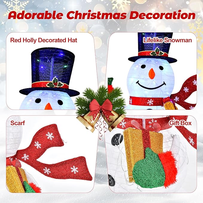 Tangkula 6 FT Lighted Christmas Snowman, Christmas Snowman Decoration with 180 Colorful LED Lights, Remote Control, 8 Lighting Modes & 4 Brightness, Indoor Outdoor Xmas Holiday Decor for Party Yard