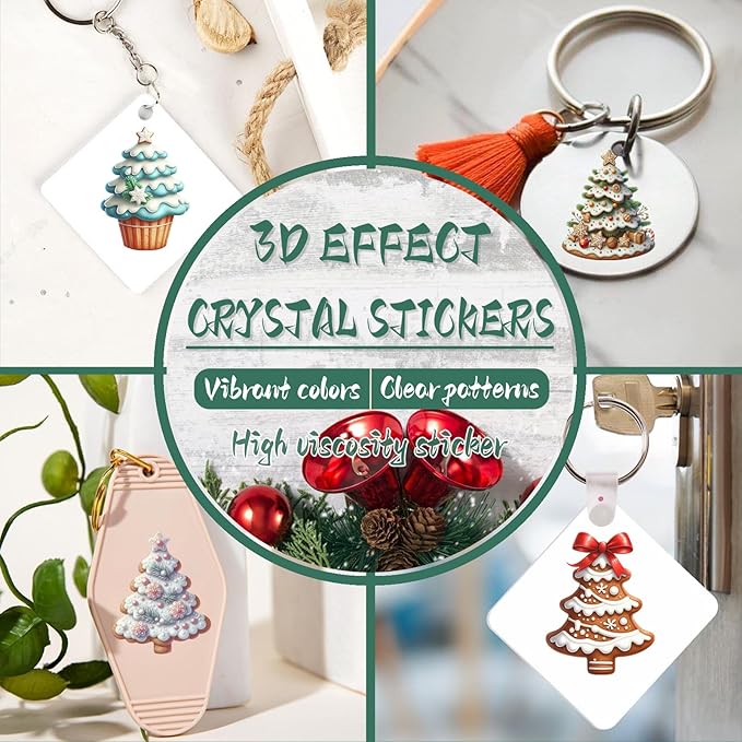 UV DTF Keychain Sticker,48 Sheets Gingerbread Christmas Tree Personalized Transfer Stickers, Suitable for School Teacher, Hotel Keychains