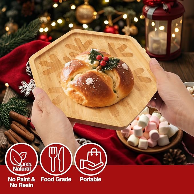 Christmas Serving Tray, Snowflake Shape Charcuterie Board, Bamboo Serving Platter Dish for Holiday Party Food Tray for Cheese Snack Fruit 10 x 8.7 x 0.6 Inches