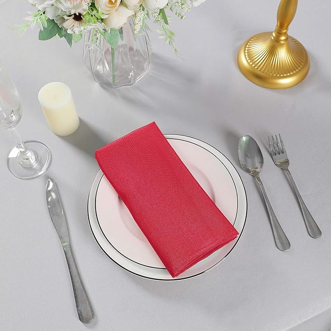 Cloth Napkins 20x20 inch Washable Polyester Dinner Napkins Soft Table Napkins for Wedding Party Dining Banquet(Red,12PCS)