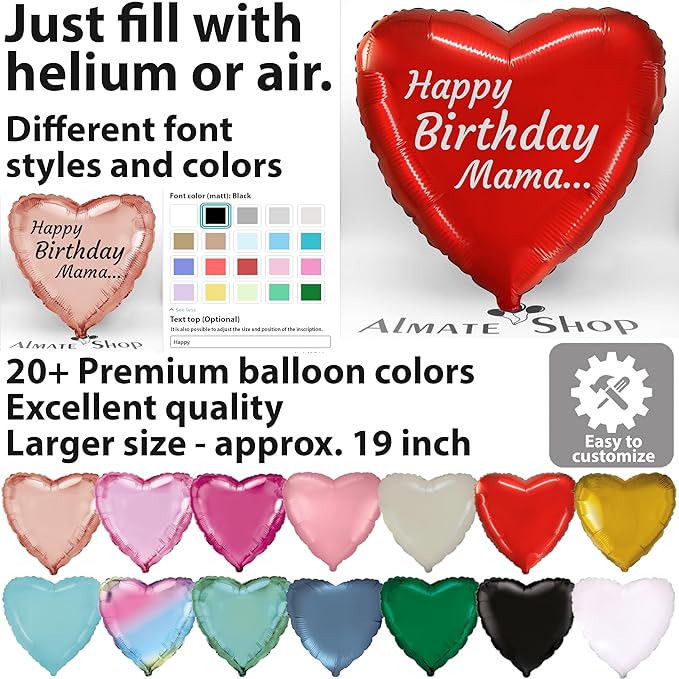 Сustom Balloons Name Personalized foil Balloon Heart 19 inch Satin and Glossy Colors Any Text Gift Idea Surprise Customizable Birthday Wedding Anniversary Party Decoration Gifts Surprise