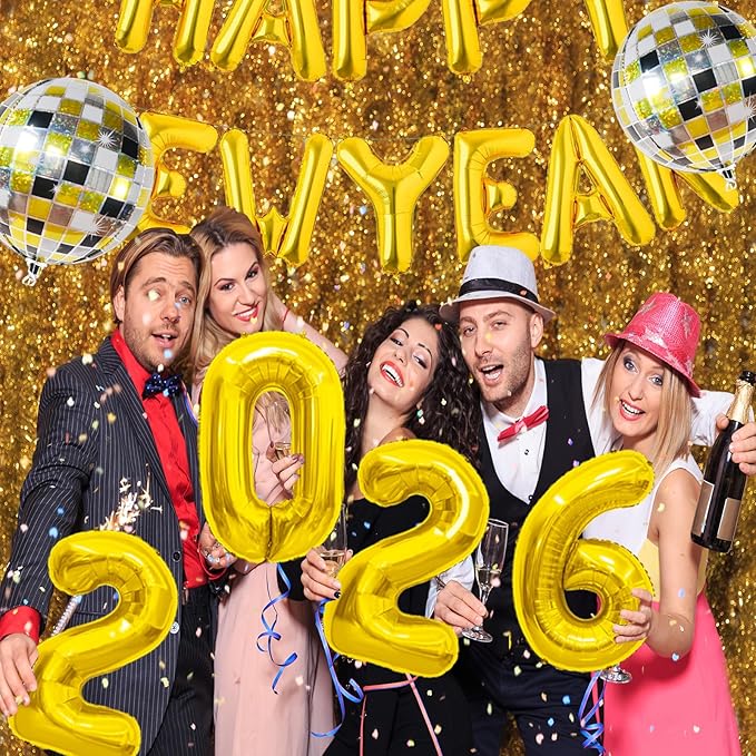 YQUQWN 20 PCS New Year Balloons Decorations 16 inch Gold 2026 Number Balloon Happy New Year Foil Balloons for 2026 News Years Eve Party Decorations Supplies Favors 2026
