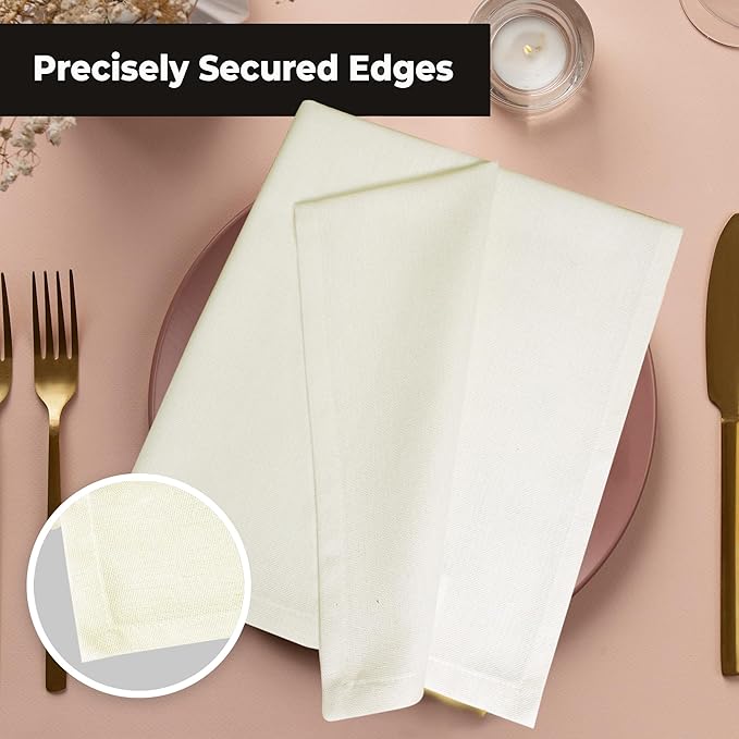 Cloth Dinner Napkins Ivory Set of 12 (18"X18") 100% Cotton Absorbent Durable Washable Reusable Ideal for Farmhouse Party Thanksgiving Fall Christmas Everyday Use Table Napkins