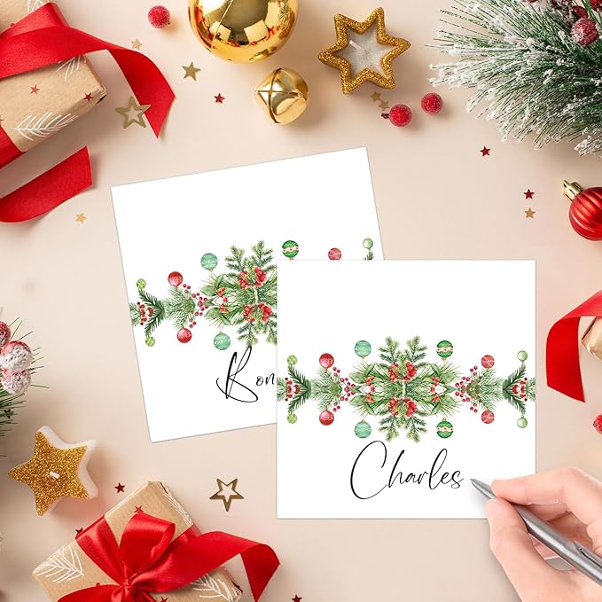 50 Pcs Christmas Place Cards for Xmas Seating Name Tags Placecard Holders Seating Christmas Food Tent Labels for Dinner Party Banquet Tables Buffet Food Label (Christmas-2)