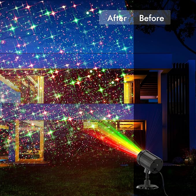 Christmas Projector Lights Outdoor, GUSODOR Red & Green Starlight 3 Modes with Remote and Timer Projection Lights, IP65 Waterproof Projector for Christmas Decorations Yard Holiday Party New Year