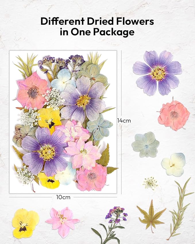 Dried Flowers, Resiners 174Pcs Pressed Flowers for Craft Pink Real Natural Dried Flowers Dry Leaves Kit for DIY Making Crafts Resin Soap Candle Scrapbook Supplies Card Making Jewelry