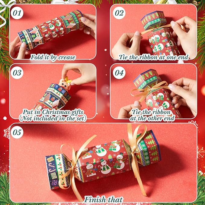 Xinnun 50 Packs Christmas Cracker Kit No Snap Xmas Party Table Favors Snowflake Reindeer DIY Christmas Party Cracker Candy Boxes for Holiday Dinner Decoration Gift(Snowman Style)