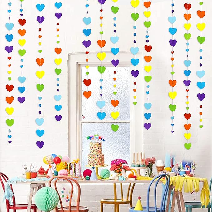 52Ft Valentines Day Party Decorations Rainbow Love Heart Garland Colorful Hanging Paper Heart Streamer Banner for Birthday Anniversary Bachelorette Engagement Wedding Baby Bridal Shower Carnival Party