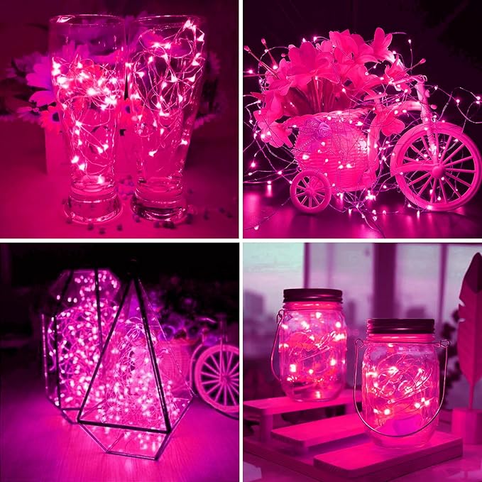ZGWJ 8 Pack Fairy Lights Battery Operated, 7ft 20 Mini LED Fairy String Lights Silver Wire 3 Modes for DIY, Parties, Wedding, Bedroom, Halloween Christmas Decoration Pink
