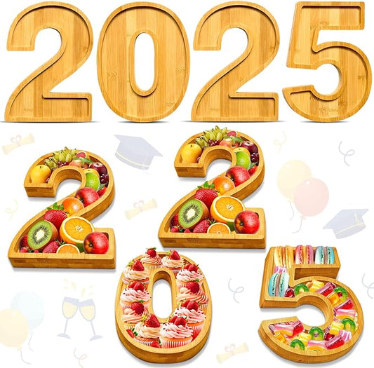 2025 Charcuterie Boards Graduation Fillable Number Boxes Reusable Food Trays for 2025 Party Favors Supply Easter Serving Platters Food Display Boxes Dish Plates for Grad Tabletop Decor Birthday Gifts