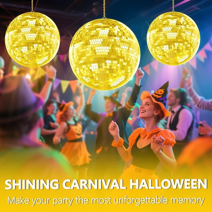 12 inch Gold Disco Ball, Hanging Mirror Disco Ball, Wedding Decoration Disco Light Ball, Stage Lighting Effect, 12/16/20 inch Home、Stage and Bar Glittering Decoration(12inch-Golden)