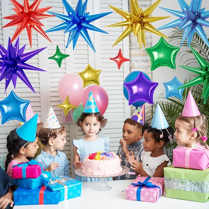 16 Pcs Colorful Star Balloons, 22/18/10 Inch Foil Rainbow Balloons, Red Blue Gold Purple Green Balloon for Kids Boy Girl Birthday Wedding Baby Shower Party Decorations